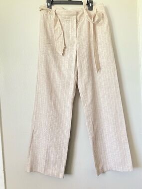 NWOT Counterparts Beige Linen Pinstripe Beachy Coastal Tailored Trousers Size 10